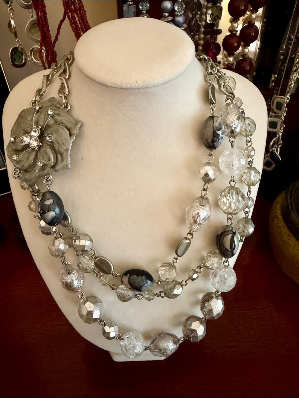 New York & Company Silver-Tone Multi-Strand Floral Necklace